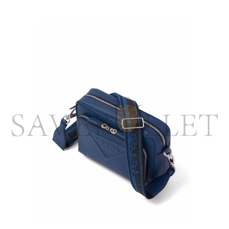 PRADA LOGO-EMBOSSED SAFFIANO LEATHER BAG IN BLUETTE 2VH152 (24*18*6cm)